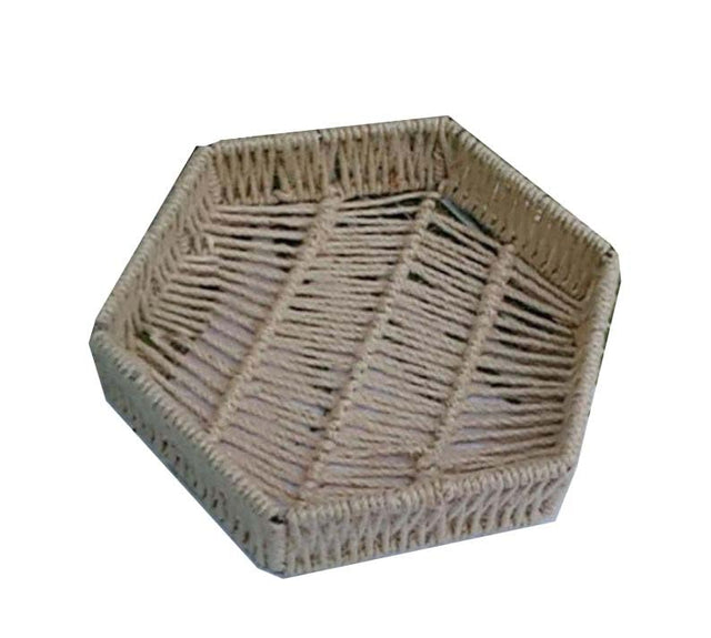 Maverics Handmade Jute Tray for Gift Hamper | Decorative Wedding Dress Serving Platter | Hexagon Zig Zag Mini Rope Storage Basket | Organize Home Living Room & Centre Dining Table Brown 12*12*3.2 Inch