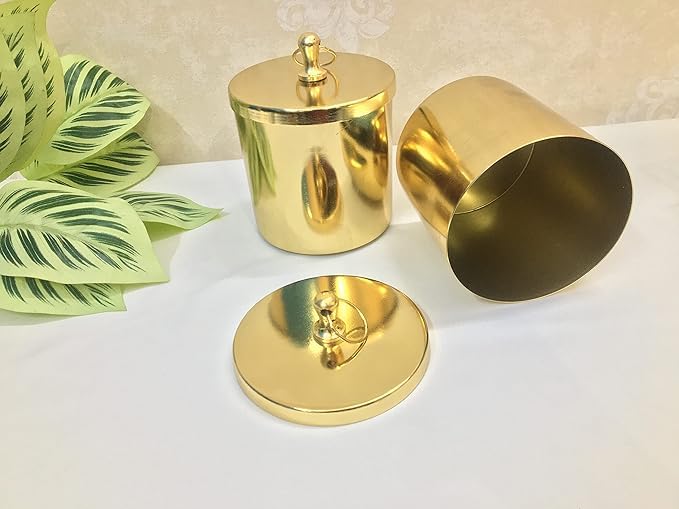 Maverics pure brass jars Antique storage jars for tea & sugar Storage Container Food Safe And Led Free Jar With Lid - Gold Kitchen, Pack of 2 (250g Capacity Each)