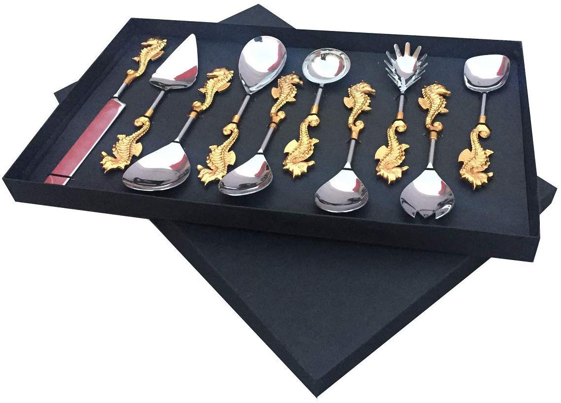 Maverics Dragon Design Aluminium Handle 7 inch Spoon Serving Set- 10 Pieces