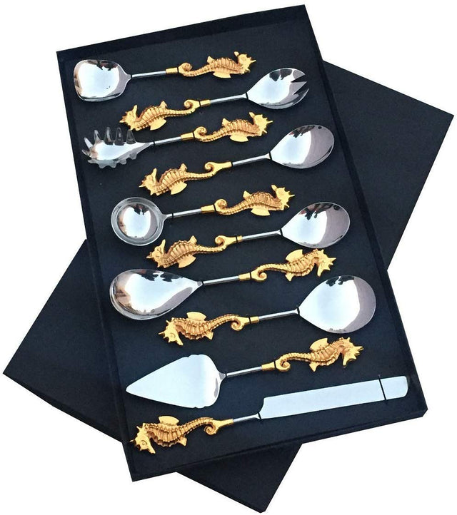 Maverics Dragon Design Aluminium Handle 7 inch Spoon Serving Set- 10 Pieces