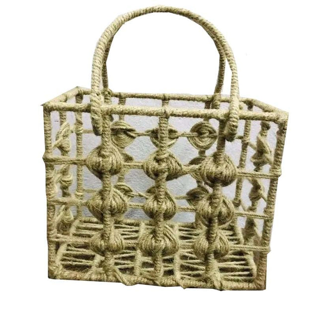 Maverics Handmade Jute Tray for Gift Hamper | Decorative Wedding Dress Serving Platter | Big Square With Handle Rope Storage Basket | Organize Home Living Room Centre Dining Table Brown 14*14*14 Inch