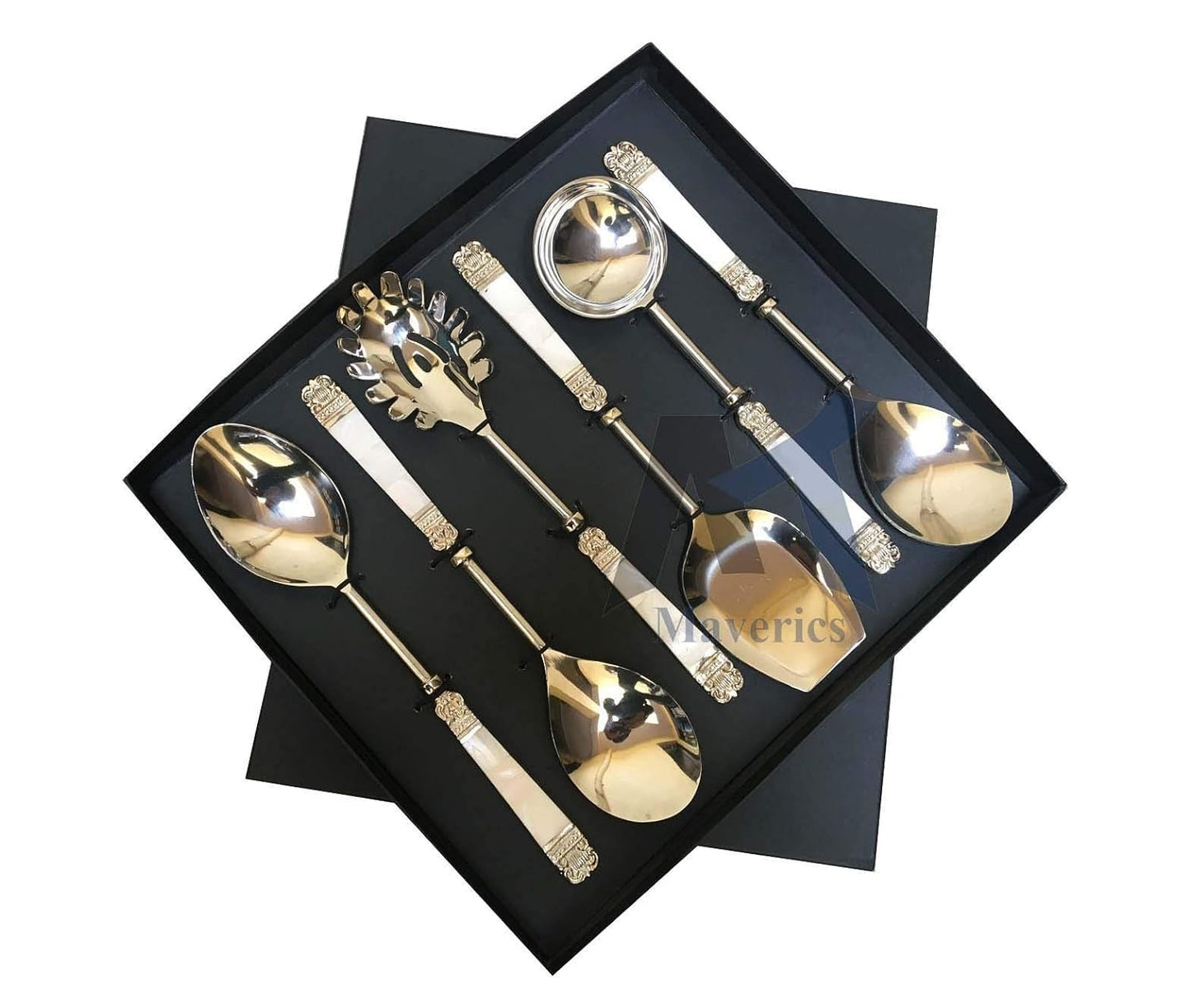 Maverics Designer Stainless Steel Serving Spoon Set of 6 for Home and Kitchen Use and Gifting Purpose