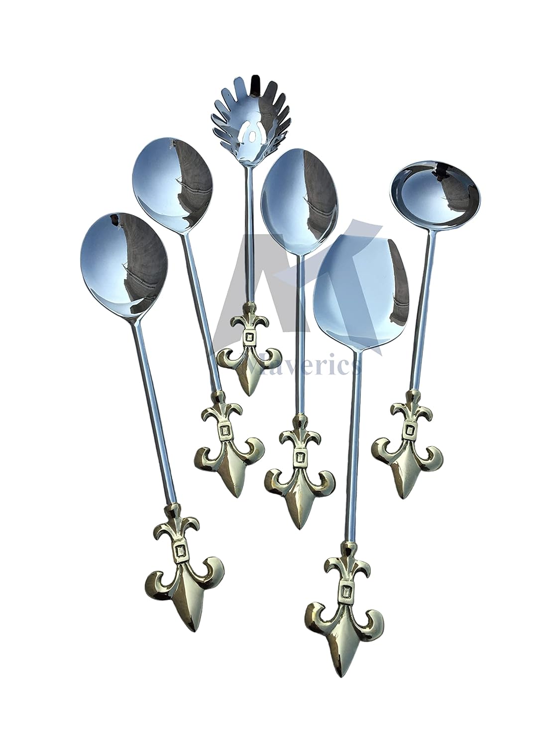 Maverics Trident Design Brass Handle Serving Spoon Set of 6 pcs Made with Brass