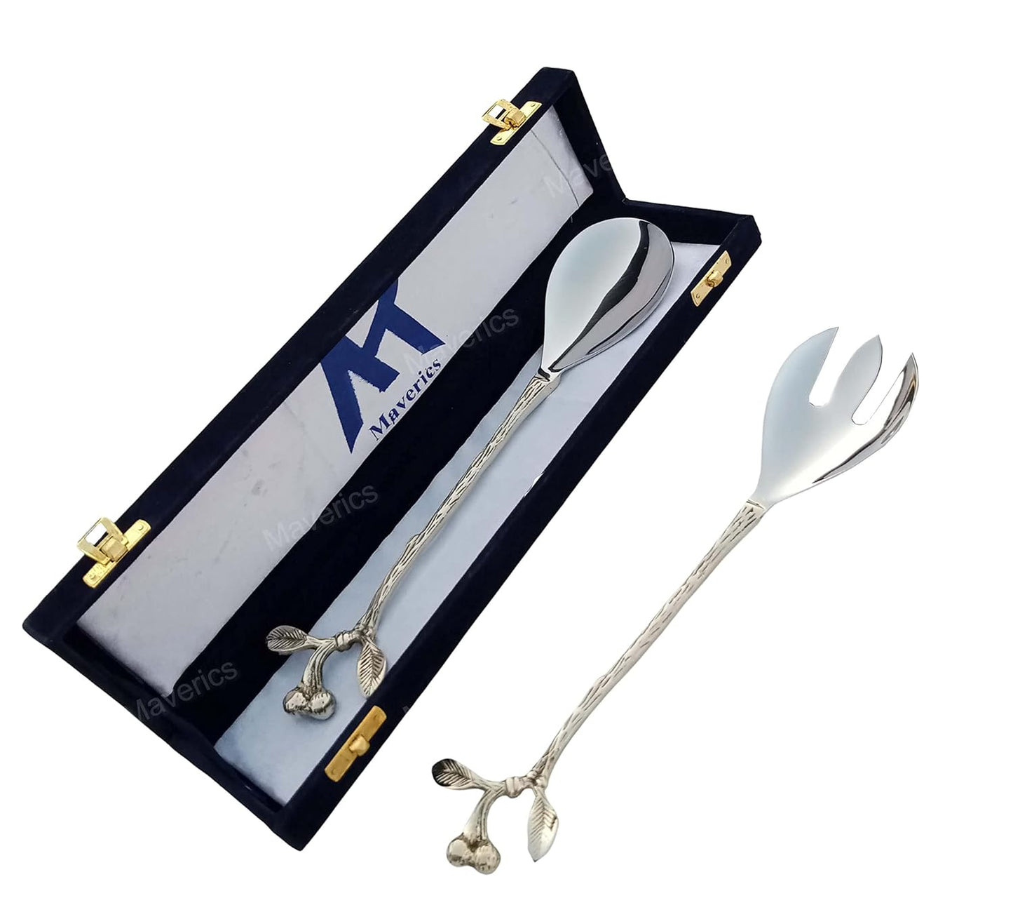 Maverics Designer Brass Handle Serving Spoon & Serving Fork for Home & Kitchen