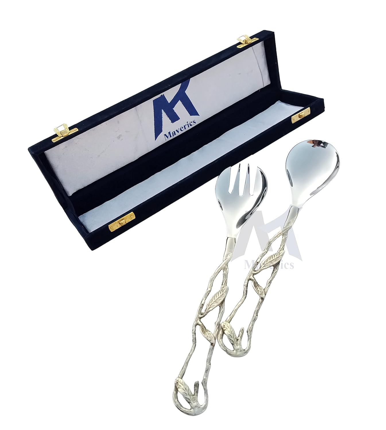 Maverics Leaf Design Serving Spoon & Serving Fork for Dining Table & for Kitchen