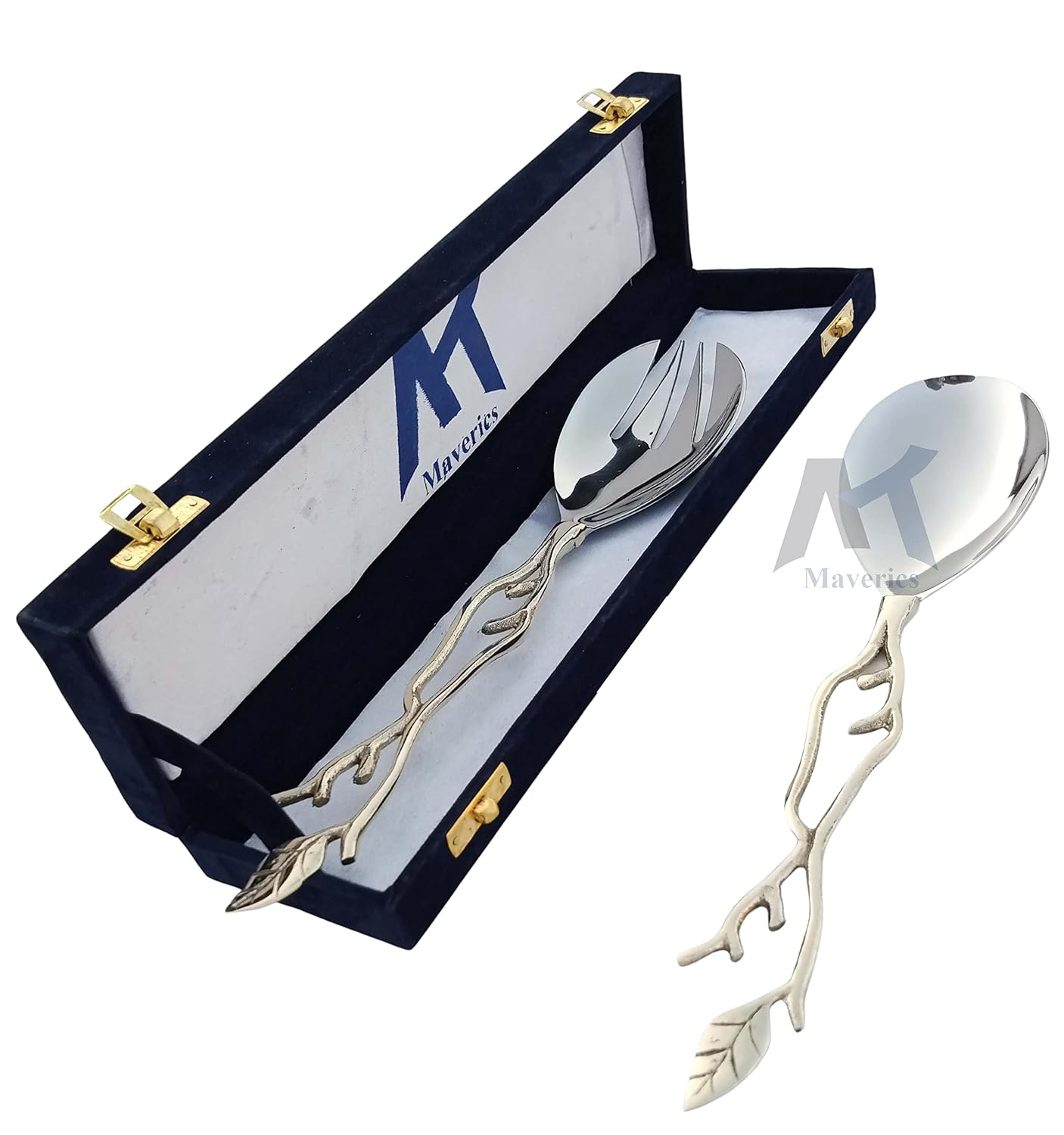 Maverics Leaf Design Serving Spoon & Serving Fork for Dining Table & for Kitchen