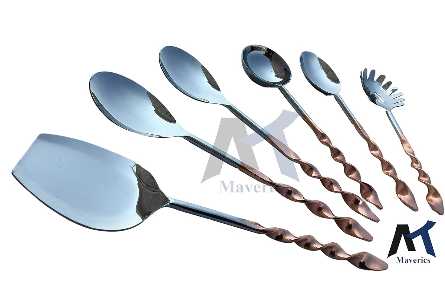 Maverics Spiral Desing Colored with Copper Stainless Steel Serving Spoon Set of 6 pcs Made with Steel