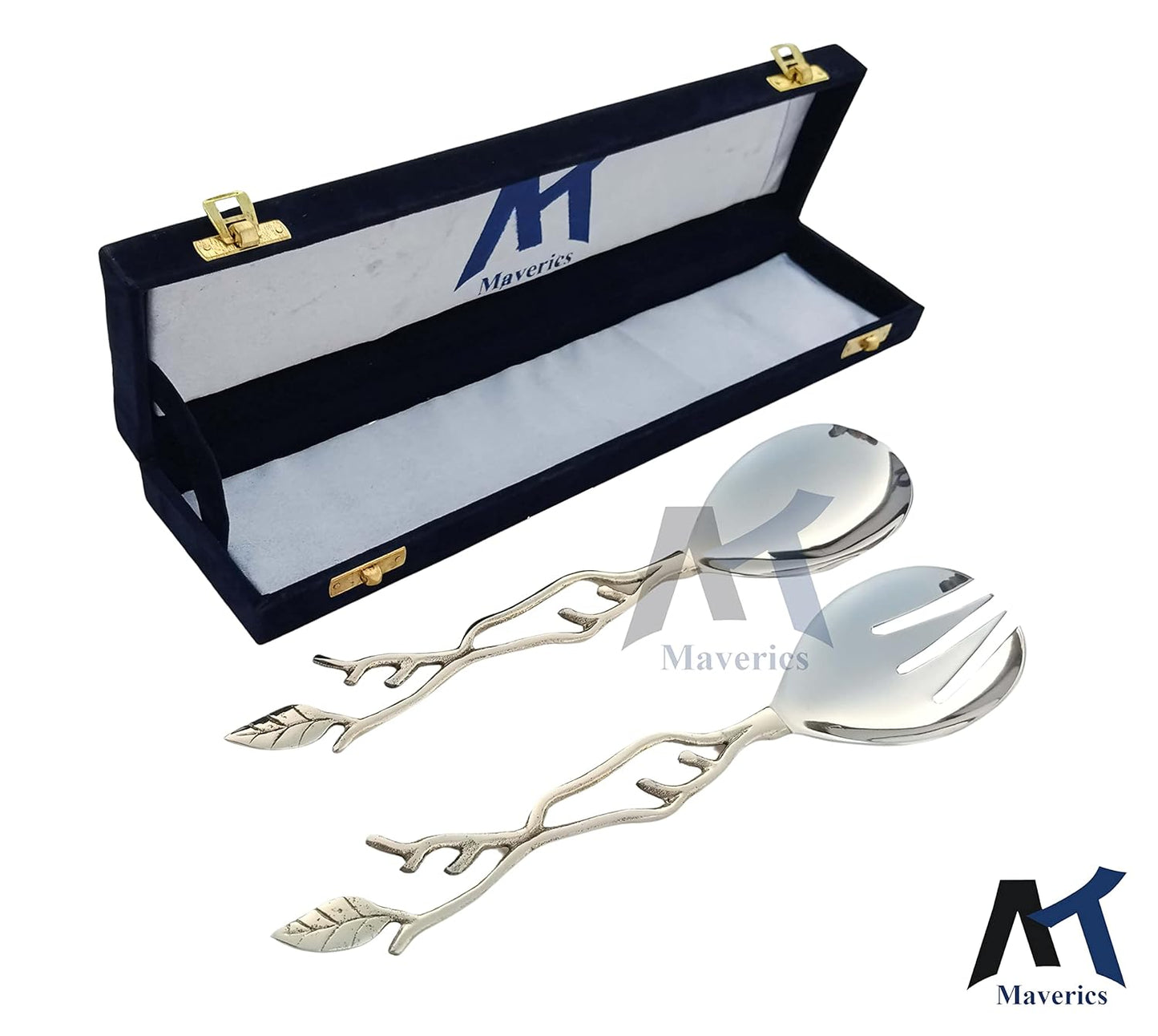 Maverics Leaf Design Serving Spoon & Serving Fork for Dining Table & for Kitchen