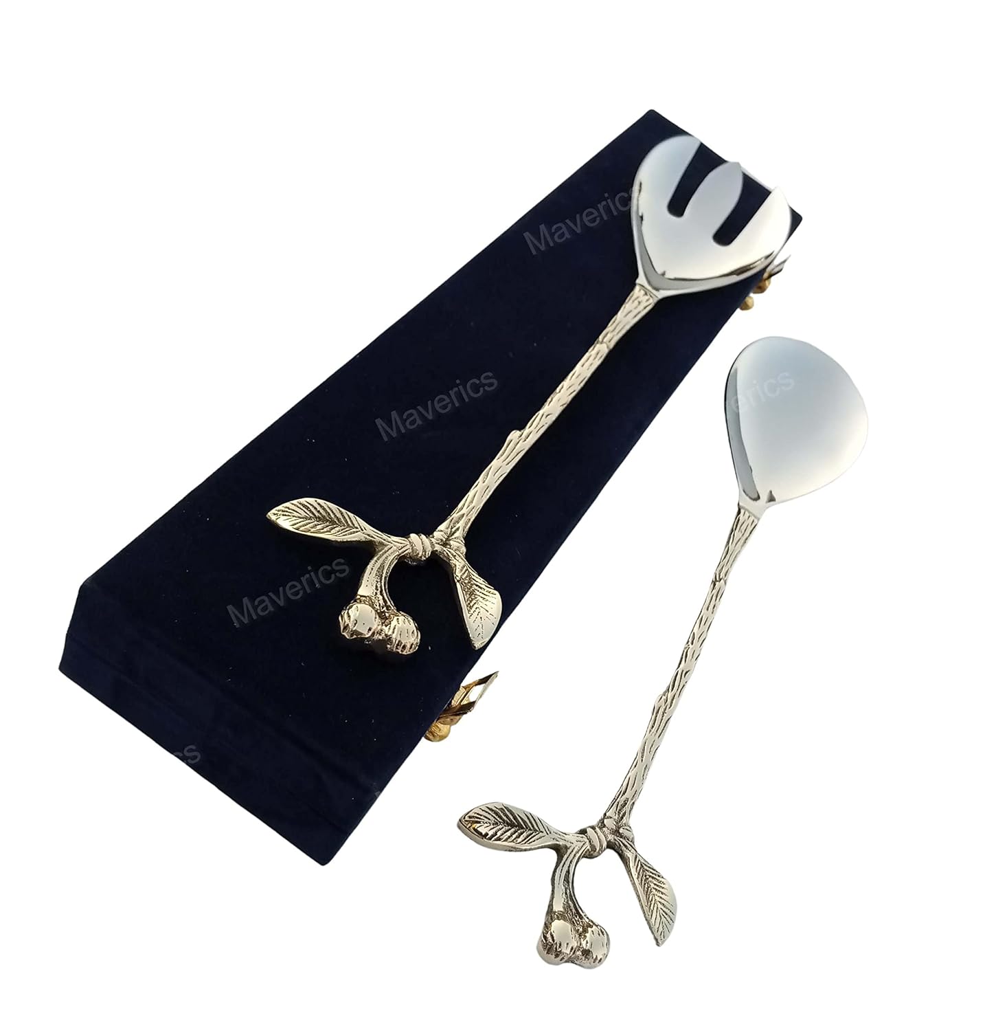 Maverics Designer Brass Handle Serving Spoon & Serving Fork for Home & Kitchen
