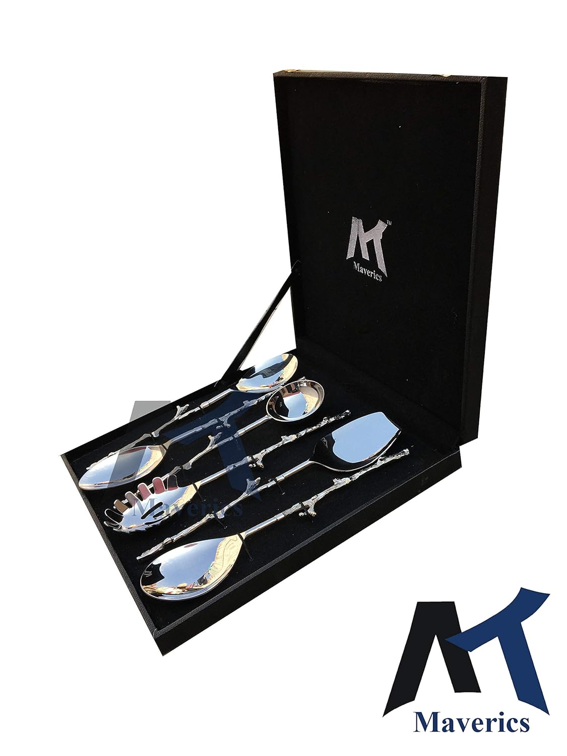 Maverics Exquisite Brass Trunk Handle Serving Spoon Set - 6 Piece Collection, Elegant Design, Perfect for Serving