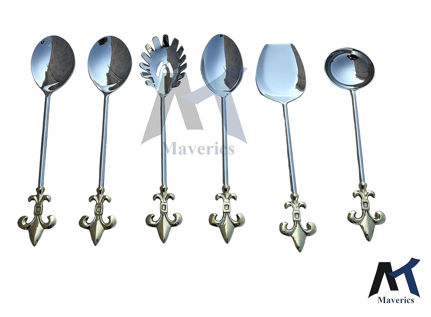 Maverics Trident Design Brass Handle Serving Spoon Set of 6 pcs Made with Brass