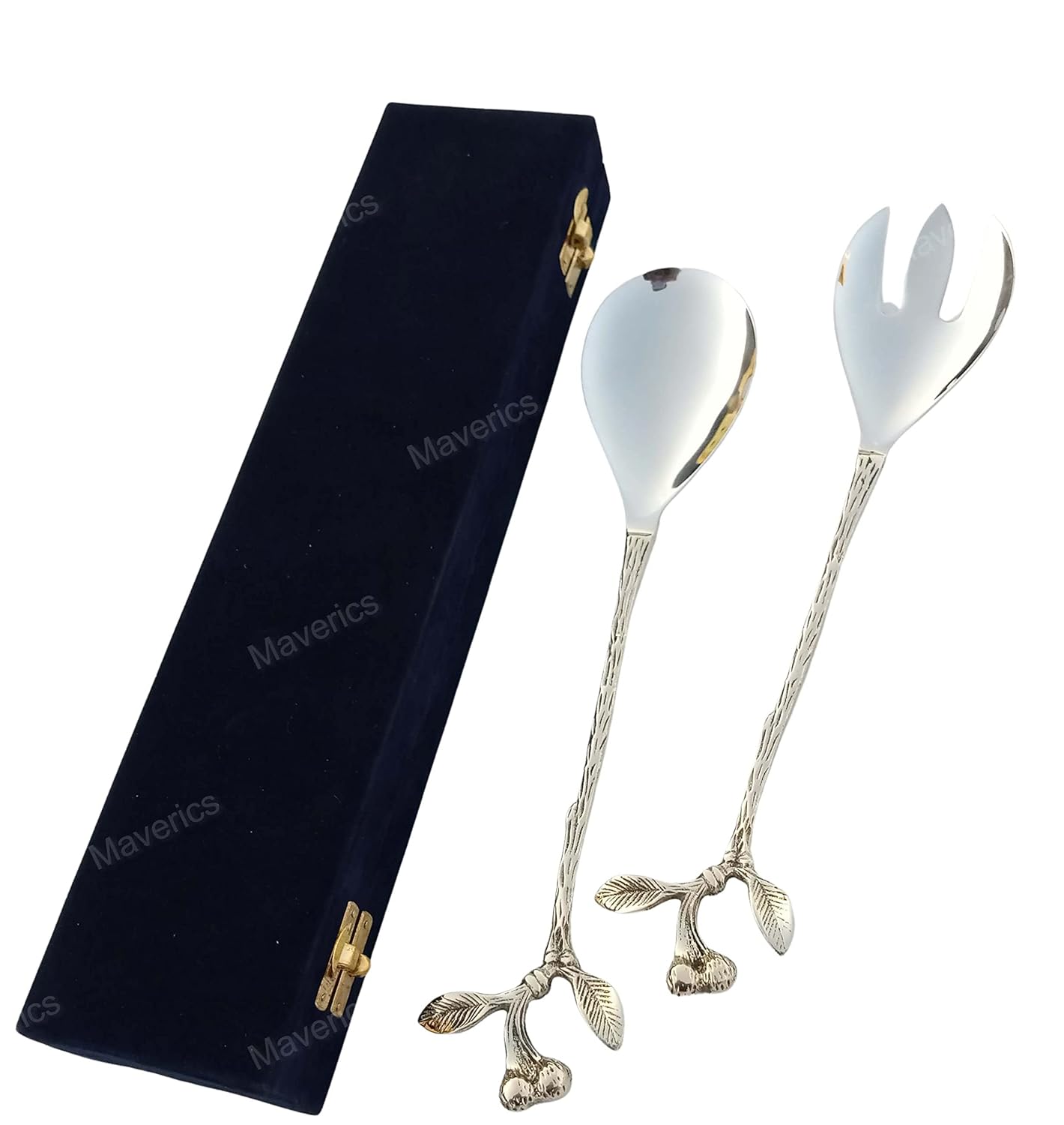 Maverics Designer Brass Handle Serving Spoon & Serving Fork for Home & Kitchen
