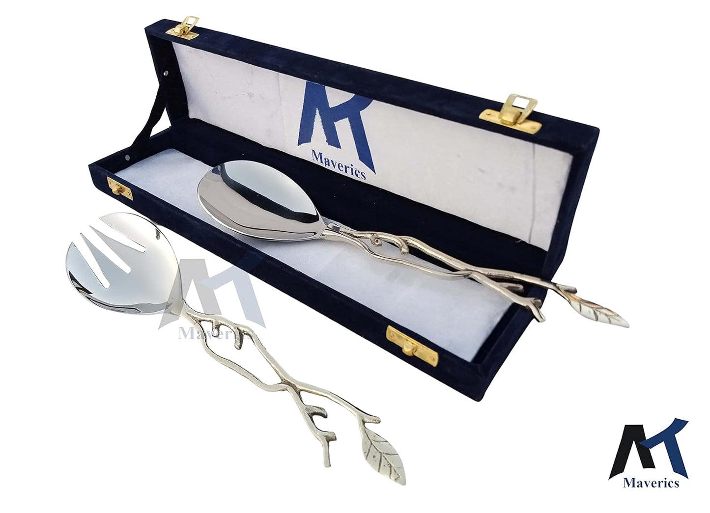Maverics Leaf Design Serving Spoon & Serving Fork for Dining Table & for Kitchen