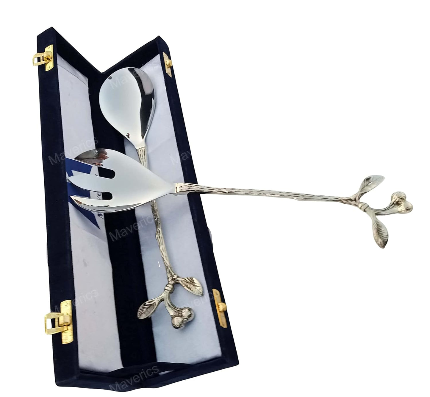 Maverics Designer Brass Handle Serving Spoon & Serving Fork for Home & Kitchen