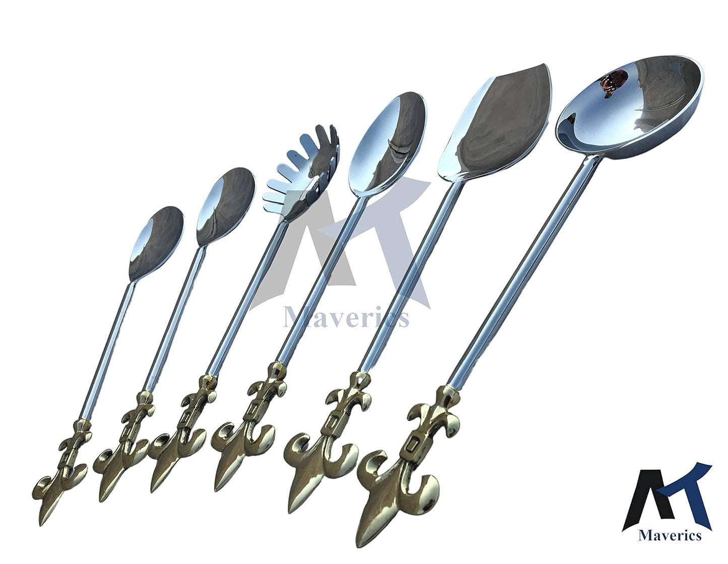Maverics Trident Design Brass Handle Serving Spoon Set of 6 pcs Made with Brass