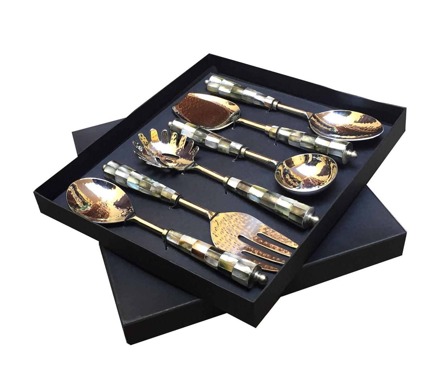 Maverics Black Mother of Peal (MOP) Round Handle Serving Spoon Set of Six pcs
