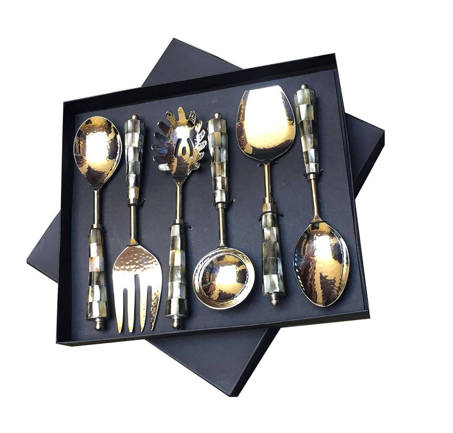 Maverics Black Mother of Peal (MOP) Round Handle Serving Spoon Set of Six pcs