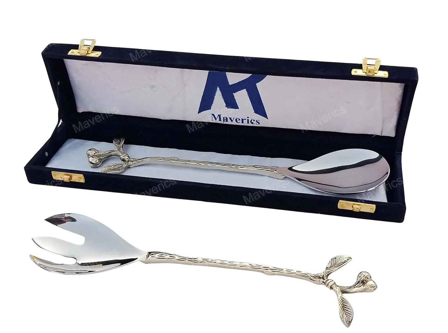 Maverics Designer Brass Handle Serving Spoon & Serving Fork for Home & Kitchen