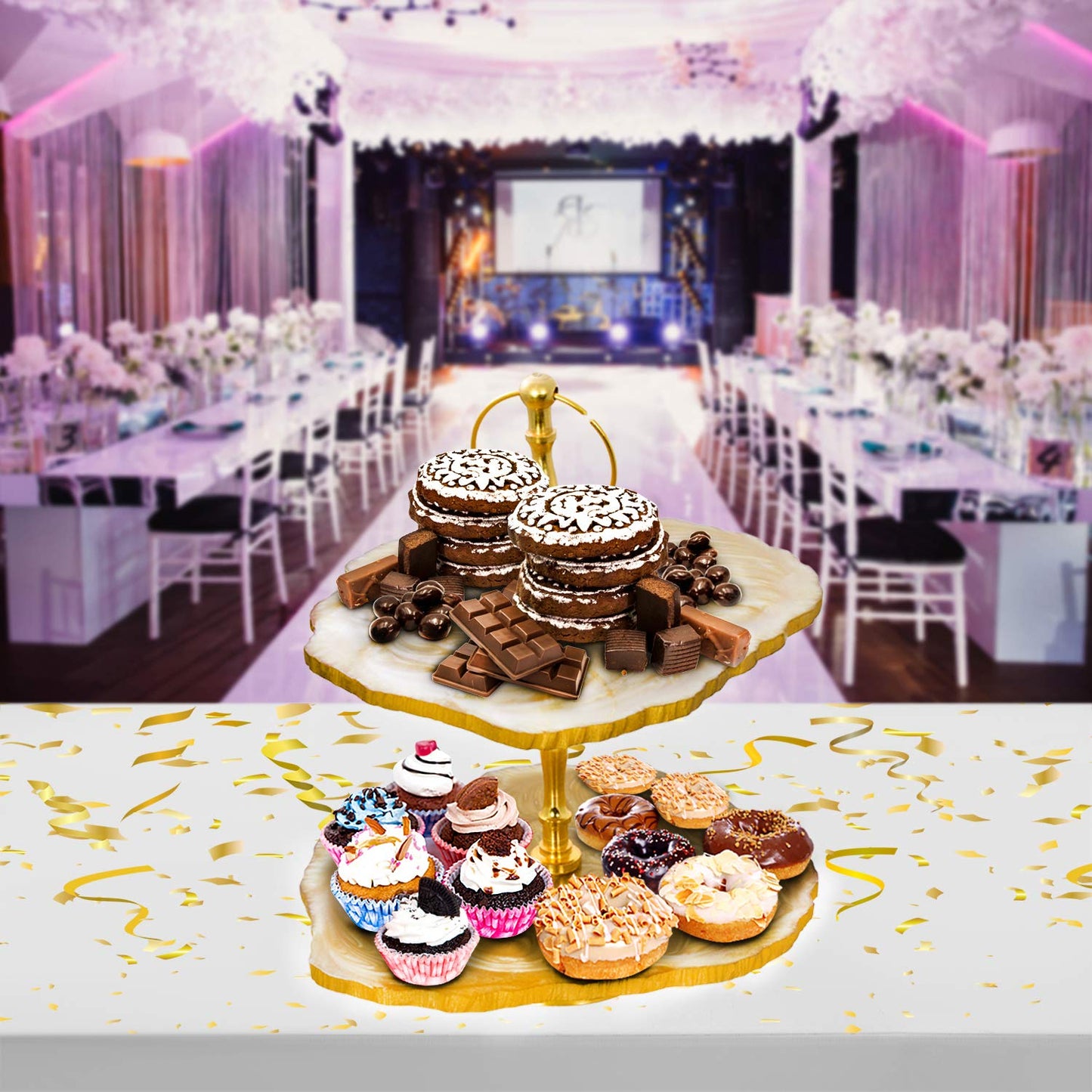 Maverics 2 Tier Cake Stand - Double Decker Cake Stand for Anniversary & Birthday Party Cakes Desserts Plate | Buffet Server Stands for Wedding | Cupcake Stand