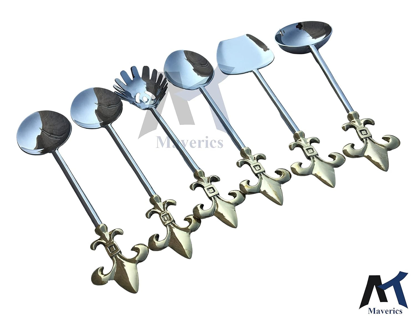 Maverics Trident Design Brass Handle Serving Spoon Set of 6 pcs Made with Brass