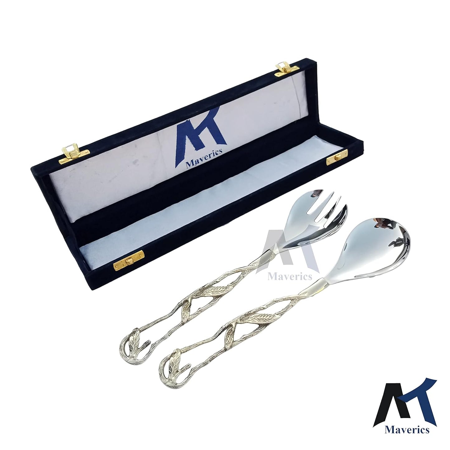 Maverics Leaf Design Serving Spoon & Serving Fork for Dining Table & for Kitchen