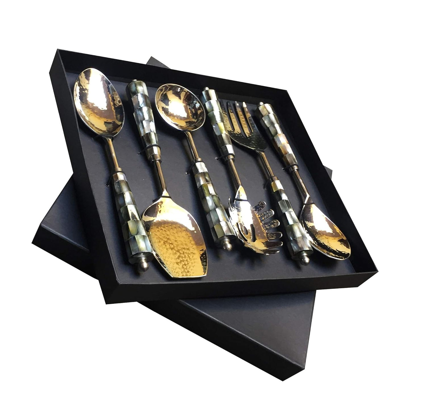 Maverics Black Mother of Peal (MOP) Round Handle Serving Spoon Set of Six pcs
