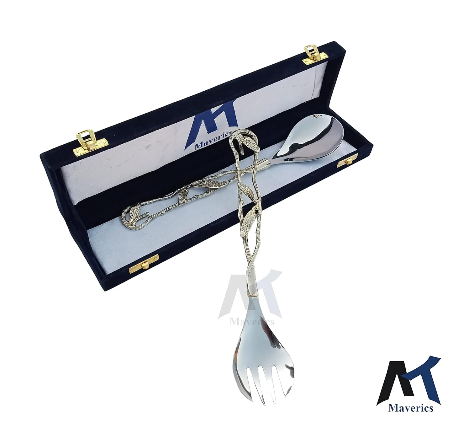 Maverics Leaf Design Serving Spoon & Serving Fork for Dining Table & for Kitchen