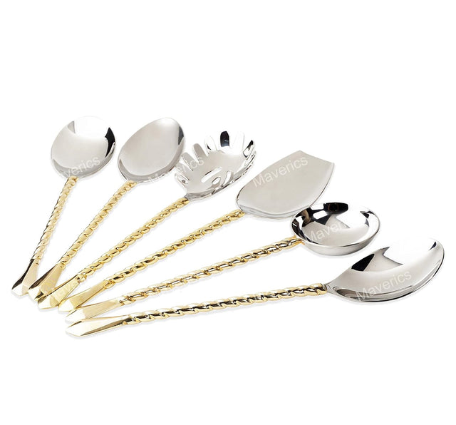 Maverics Rope Design Brass Serving Spoon for Decor Your Home & Kitchen Brass Handle Design | Made with Brass | Set of 6