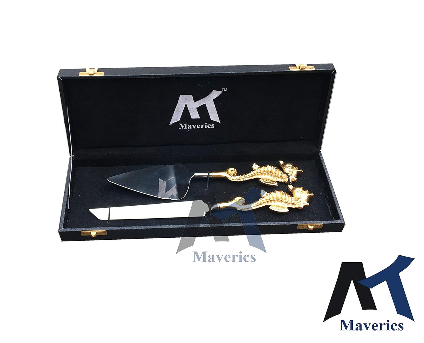 Maverics Cake Cutter Knife and Server Set of 2 | Antique Handle Design | Handles Made with Brass (Gold Plated) | Pizza Knife Pie Server | Best for Gifting