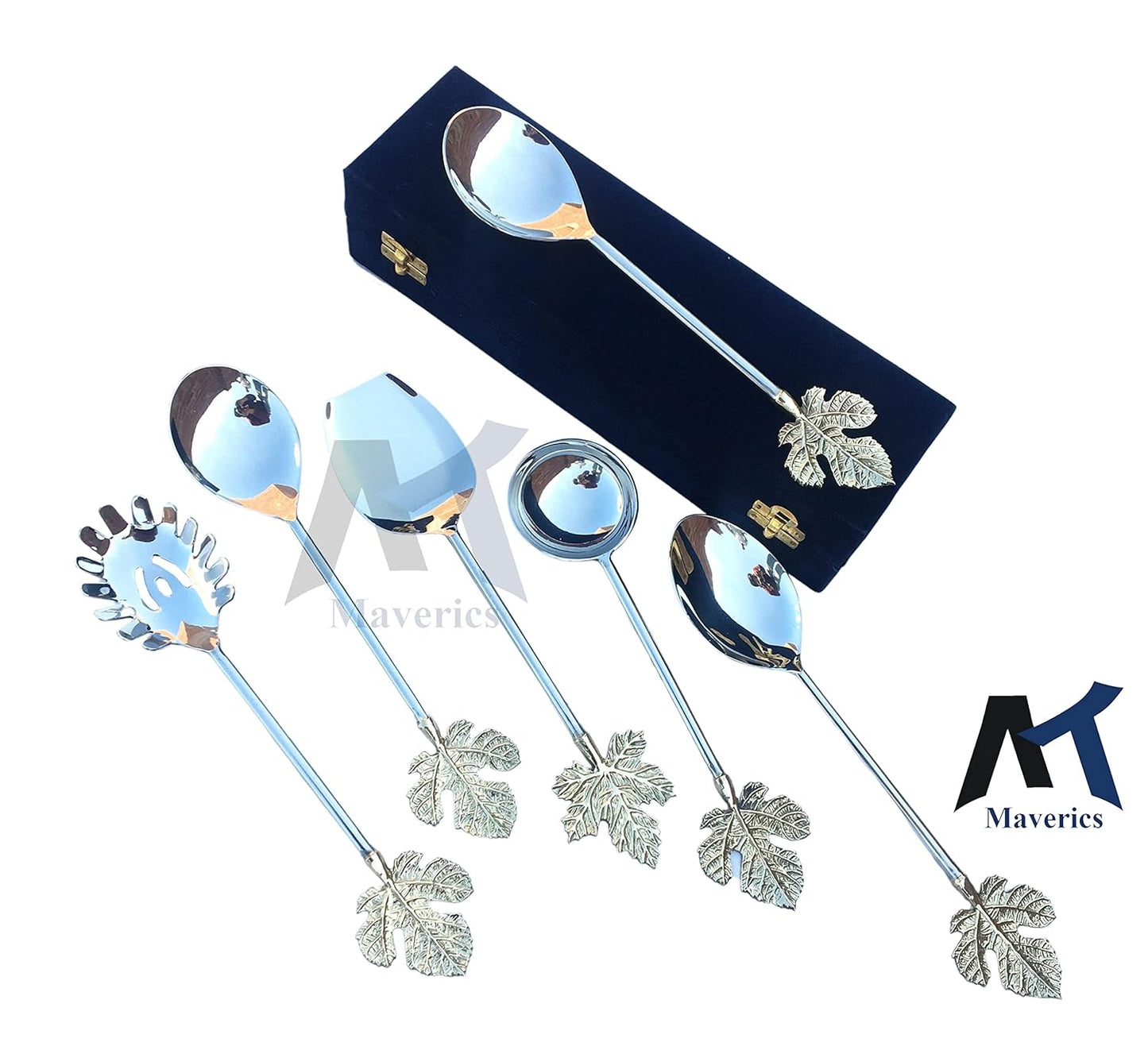 Maverics Ridge Gourd Design Serving Spoon Set of six pcs Made with Brass Leaf Handle