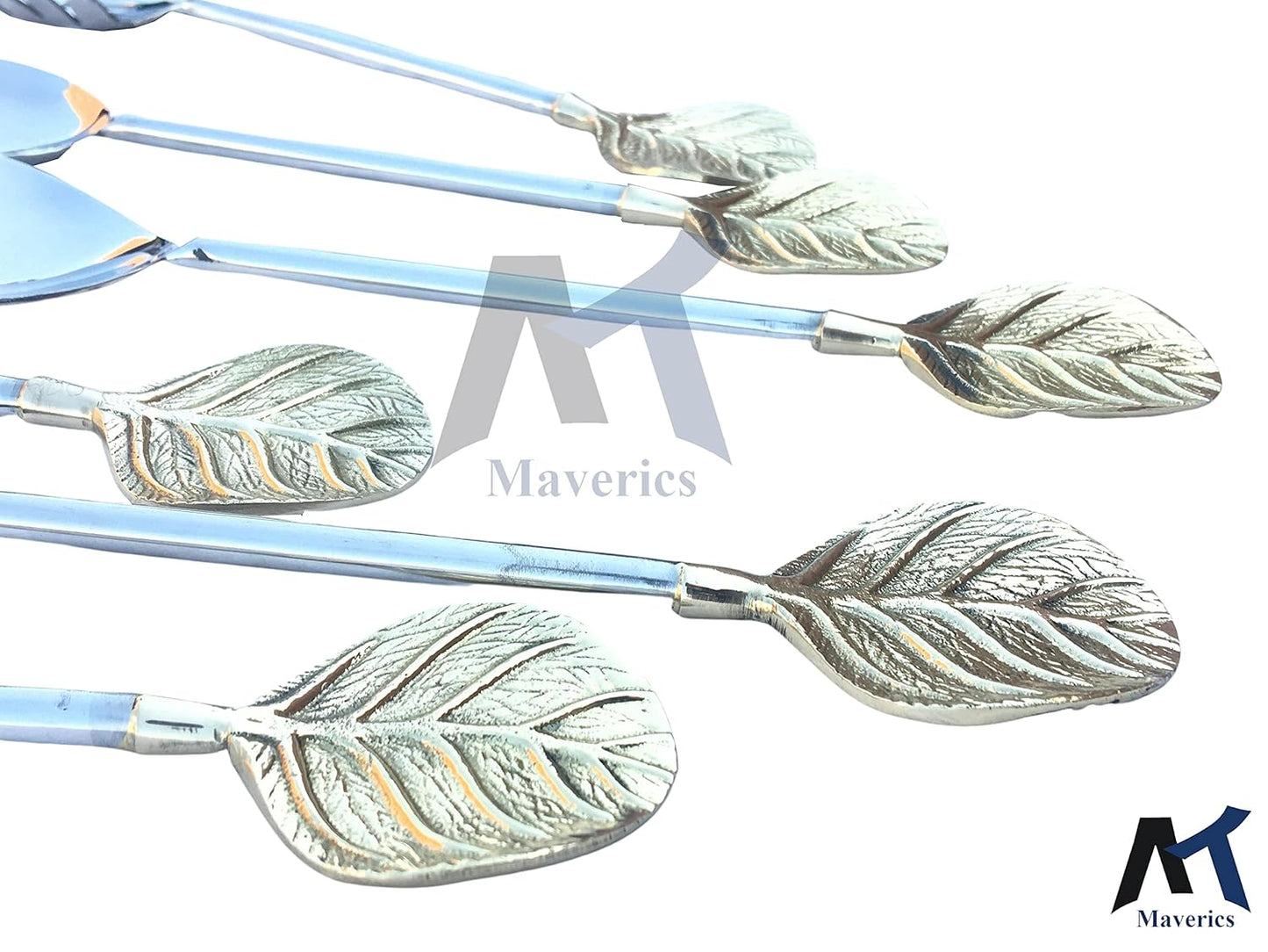 Maverics Round Leaf Design Serving Spoon Set of 6 pcs Made with Brass