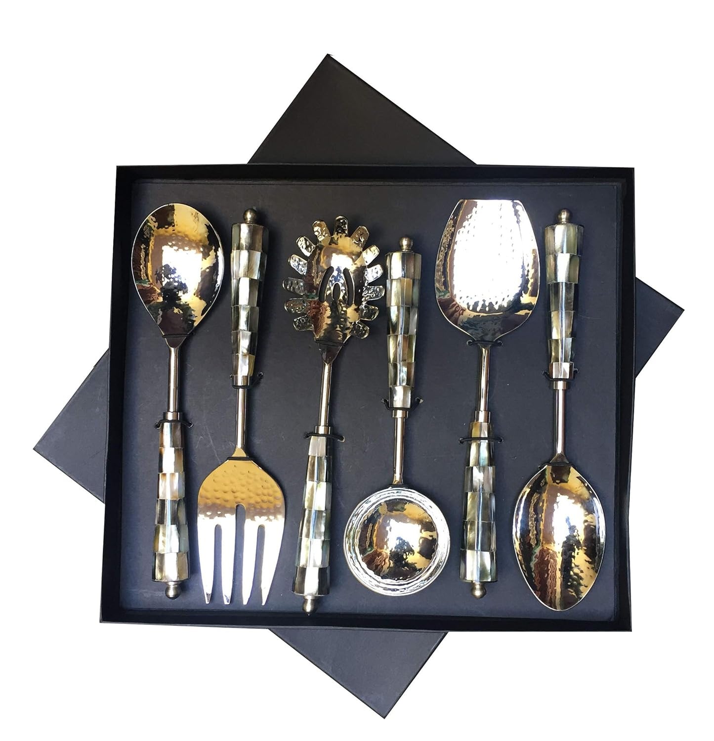 Maverics Black Mother of Peal (MOP) Round Handle Serving Spoon Set of Six pcs