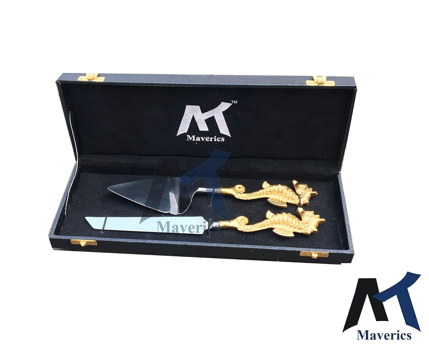 Maverics Cake Cutter Knife and Server Set of 2 | Antique Handle Design | Handles Made with Brass (Gold Plated) | Pizza Knife Pie Server | Best for Gifting