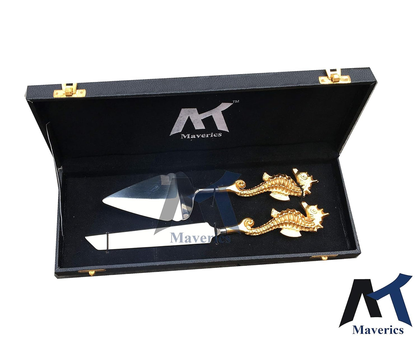 Maverics Cake Cutter Knife and Server Set of 2 | Antique Handle Design | Handles Made with Brass (Gold Plated) | Pizza Knife Pie Server | Best for Gifting