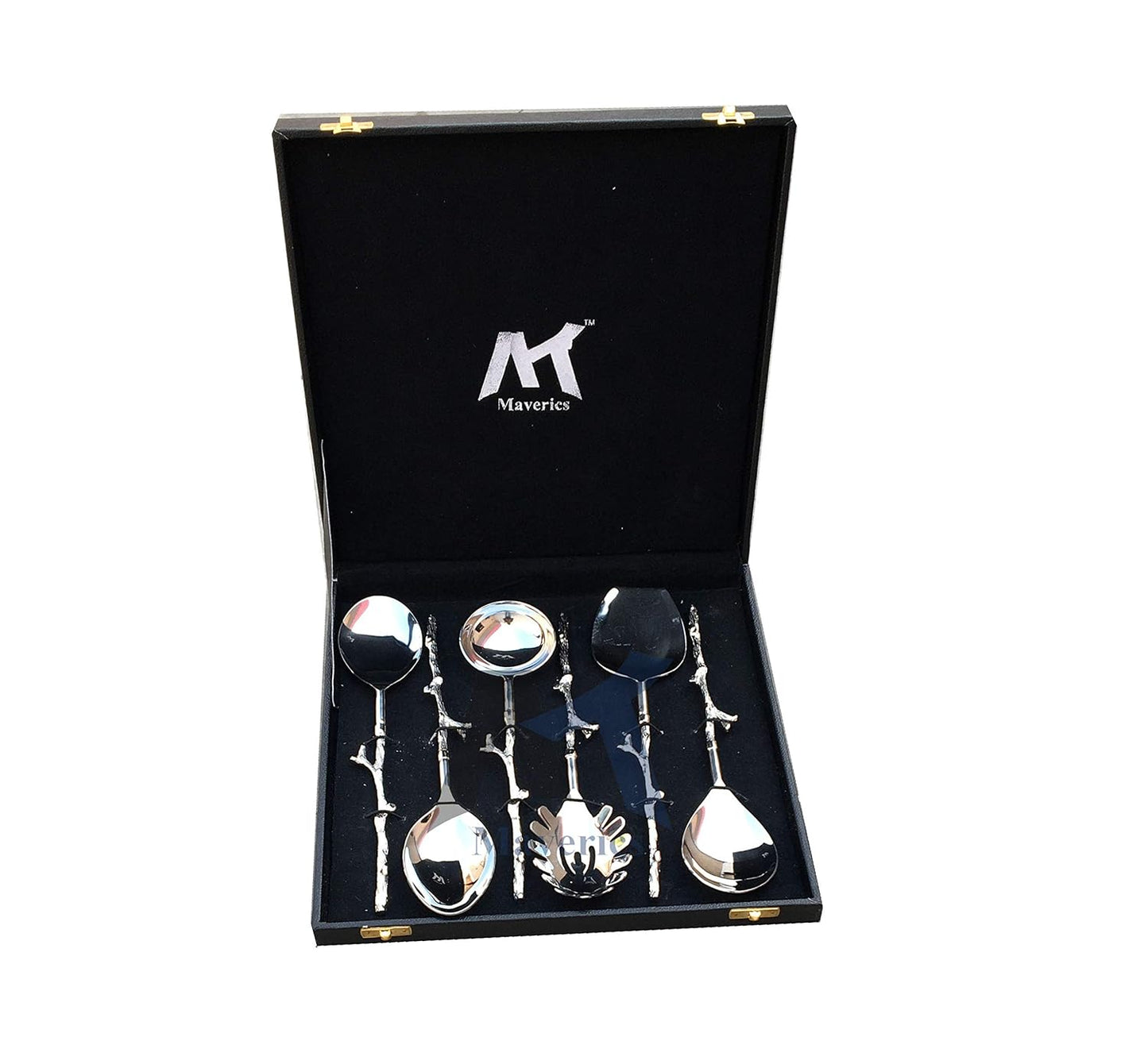 Maverics Exquisite Brass Trunk Handle Serving Spoon Set - 6 Piece Collection, Elegant Design, Perfect for Serving
