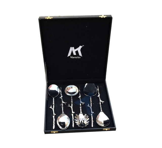 Maverics Exquisite Brass Trunk Handle Serving Spoon Set - 6 Piece Collection, Elegant Design, Perfect for Serving