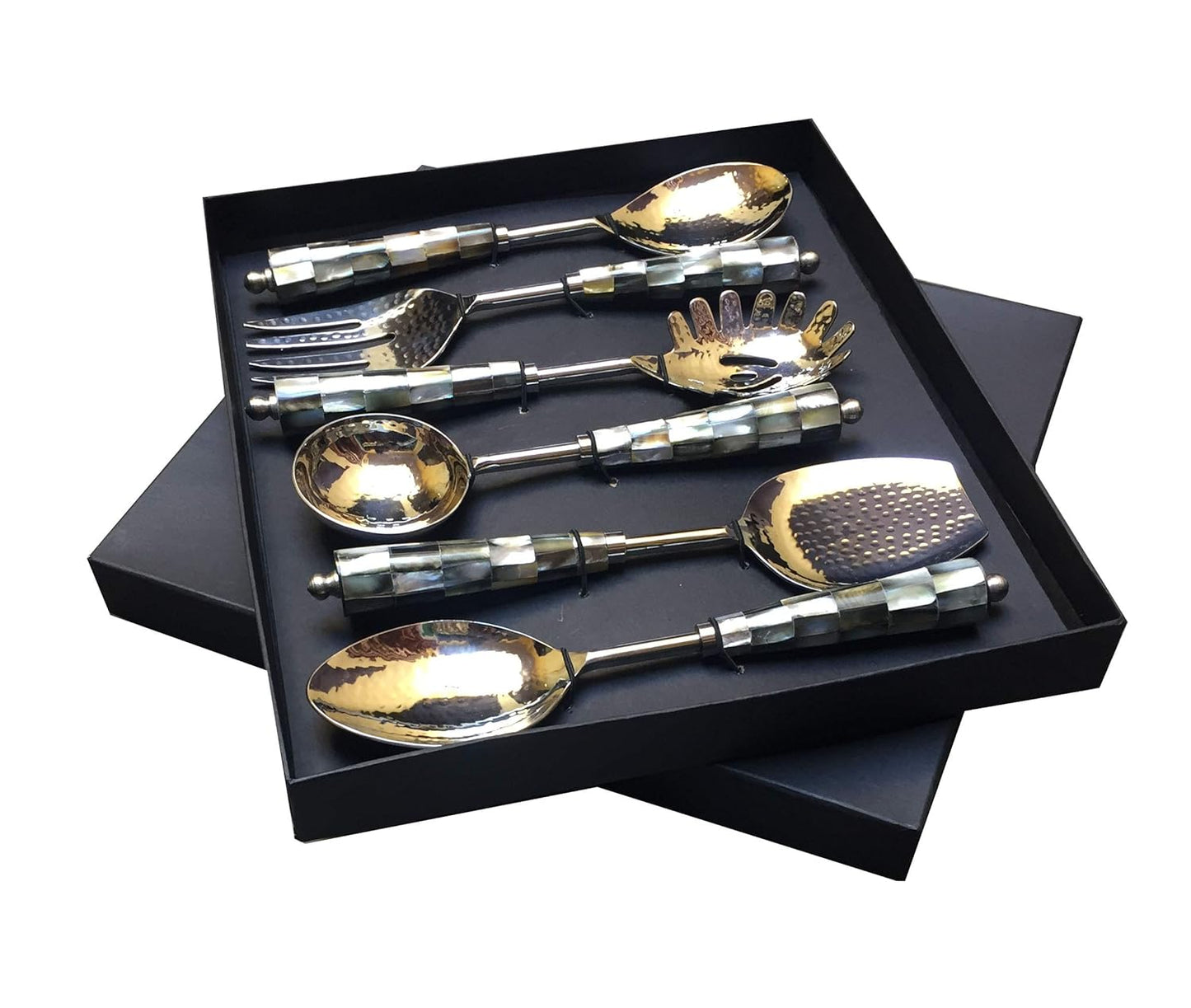 Maverics Black Mother of Peal (MOP) Round Handle Serving Spoon Set of Six pcs