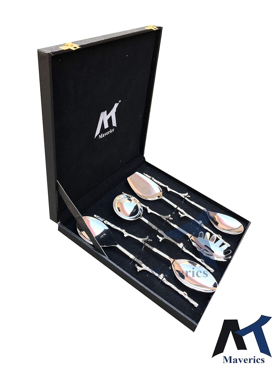 Maverics Exquisite Brass Trunk Handle Serving Spoon Set - 6 Piece Collection, Elegant Design, Perfect for Serving