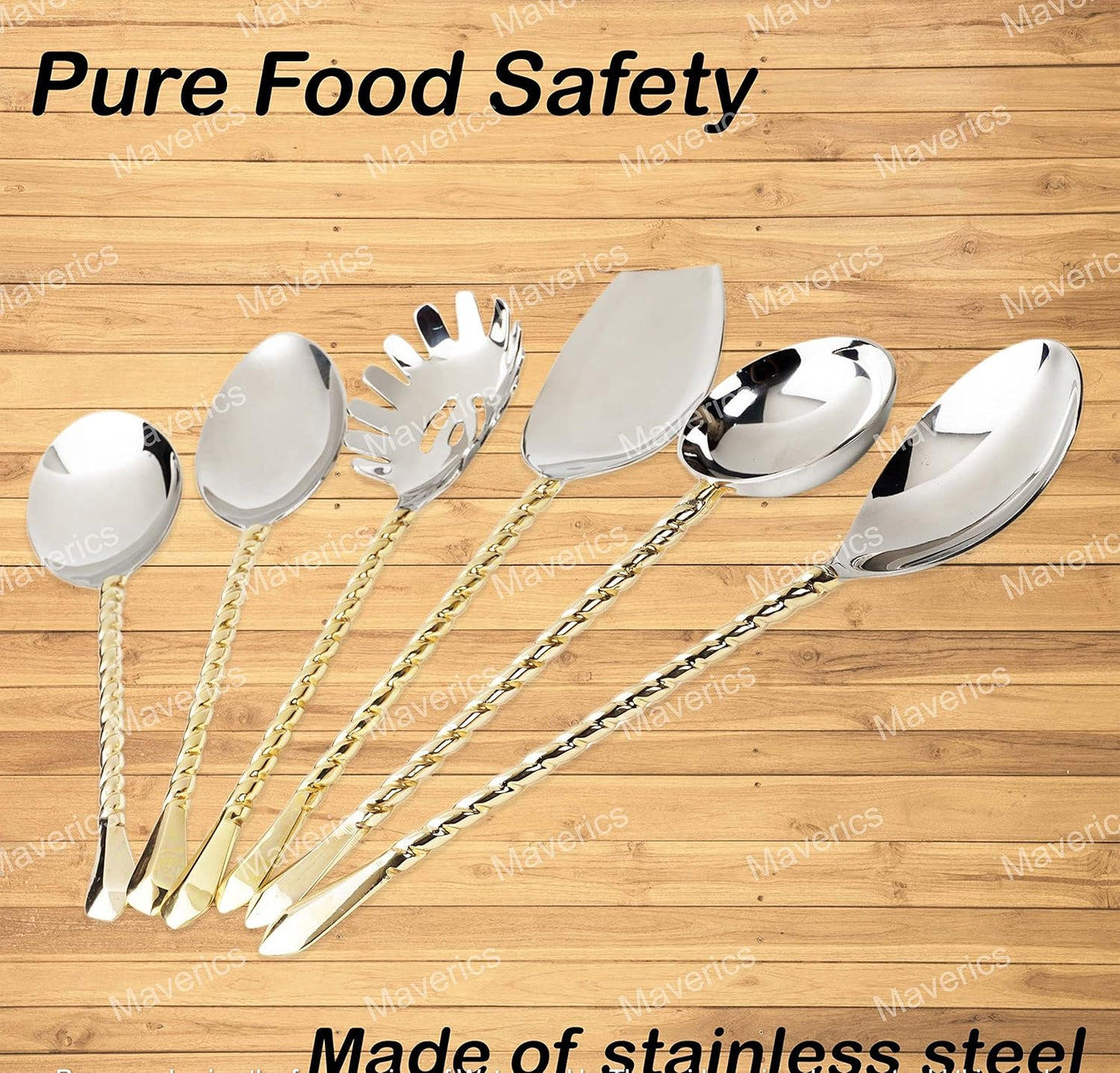Maverics Rope Design Brass Serving Spoon for Decor Your Home & Kitchen Brass Handle Design | Made with Brass | Set of 6