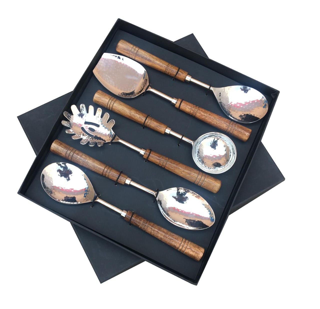 Maverics 6-Piece Stainless Steel Serving Spoon Set with Maverics Led-Free Brass Handle in a Black Box