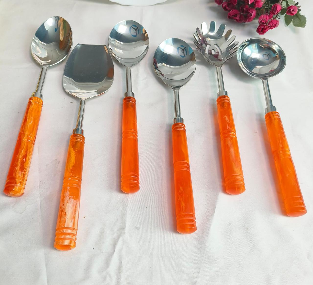 Maverics 6-Piece Stainless Steel Serving Spoon Set with Maverics Led-Free Brass Handle in a Black Box