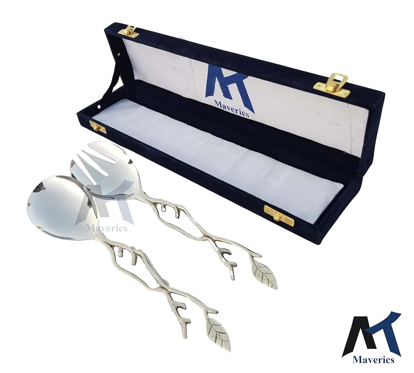 Maverics Leaf Design Serving Spoon & Serving Fork for Dining Table & for Kitchen