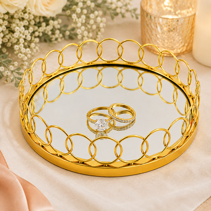 Maverics Premium Golden Ring Tray for Engagement, Wedding & Ring Ceremony | Decorative Ring Platter for Special Occasions