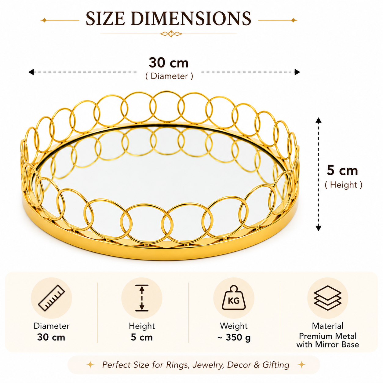 Maverics Premium Golden Ring Tray for Engagement, Wedding & Ring Ceremony | Decorative Ring Platter for Special Occasions