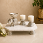 Aluminium Silver Elephant, 2 Wax Candles with Silver Holders & Marble Chowki – Luxurious Home Decor & Gift Set