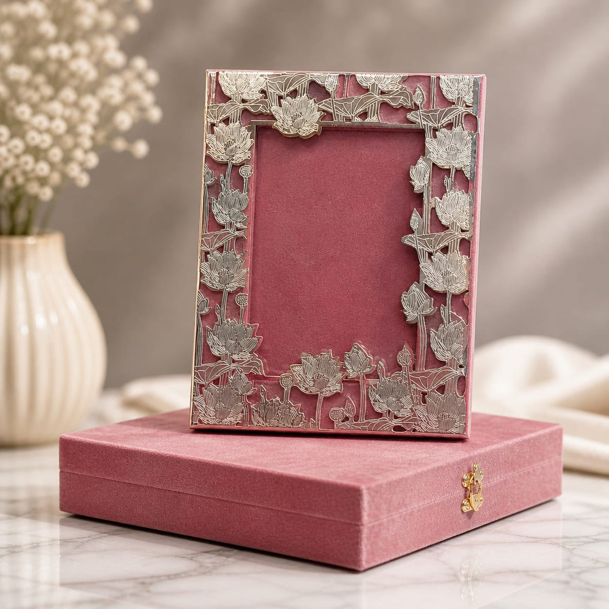 Pink Serenity Steel Photo Frame – Subtle Shine, Strong Build