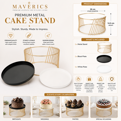Maverics 28cm Round Cupcake Stand Metal Dessert Platter with Slanting Line Design, Sturdy Display Stand for Cupcakes, Cakes, Pastries – Ideal for Birthdays, Weddings, Christmas & Home Decor