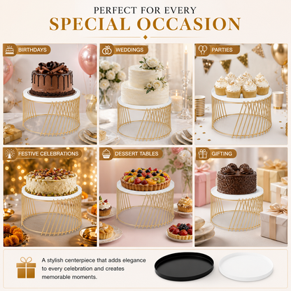 Maverics 28cm Round Cupcake Stand Metal Dessert Platter with Slanting Line Design, Sturdy Display Stand for Cupcakes, Cakes, Pastries – Ideal for Birthdays, Weddings, Christmas & Home Decor
