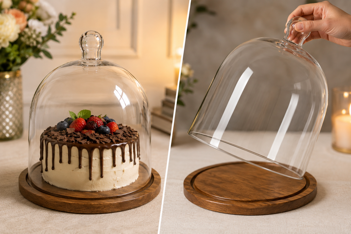 Decorative Glass Cloche Dome with Wooden Base for Home Decor & Display