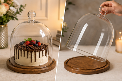 Decorative Glass Cloche Dome with Wooden Base for Home Decor & Display